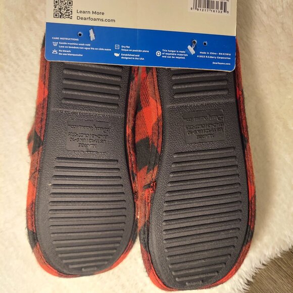NWT Dearfoams “Mama Bear” Red Buffalo Plaid Slippers Size XL - Picture 9 of 9